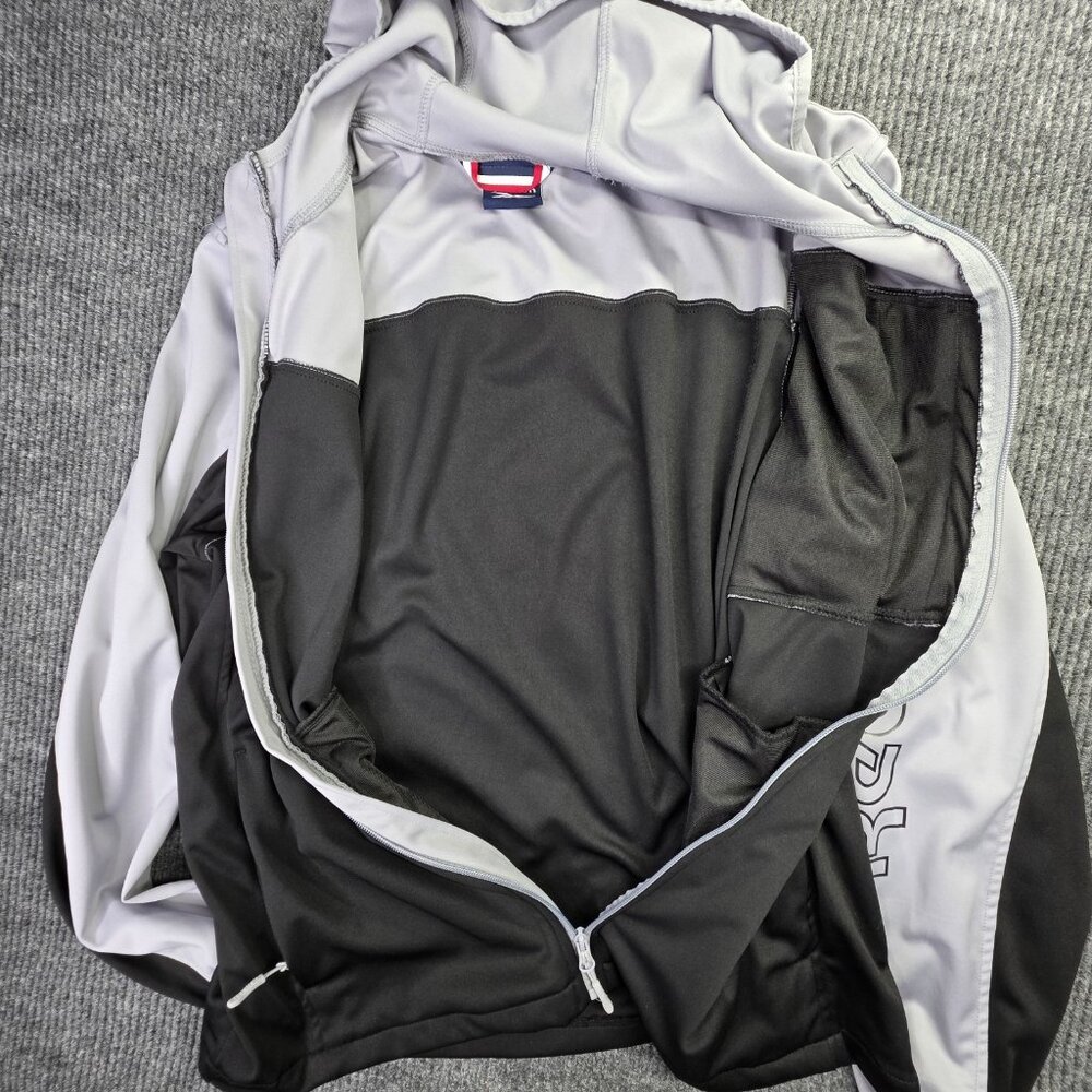 Reebok Track Jacket Mens L Black Gray Colorblock Spellout Hooded Zip Athleisure - Picture 7 of 13